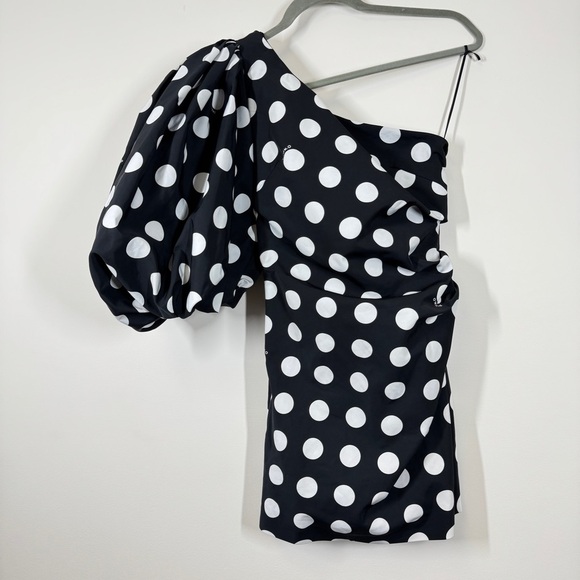 Pinko Classic Pin Up One Shoulder Black White Polka-dots Mini Dress Size 1 - Picture 3 of 14